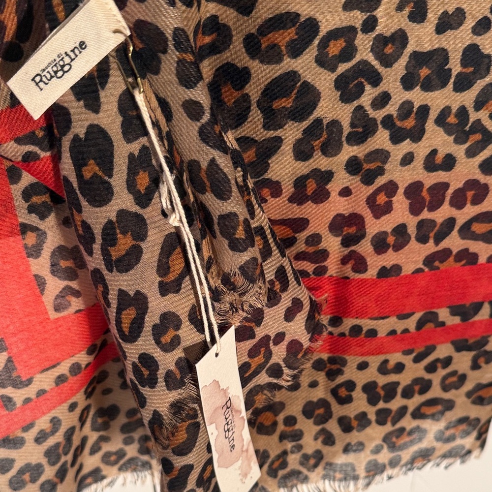 Leopard Print Scarf with Red Accent - Picture 4 of 5